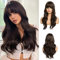 Esmee 24 Dark Brown Synthetic Natural Long Wave Wigs with Neat Bangs for Women