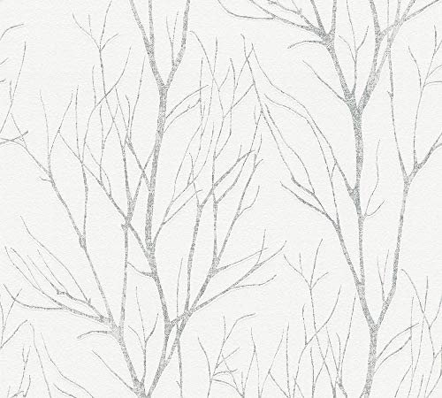 Papier peint nature Profhome 372602-GU papier peint intissé légèrement texturé avec un dessin nature mat blanc gris 5,33 m2