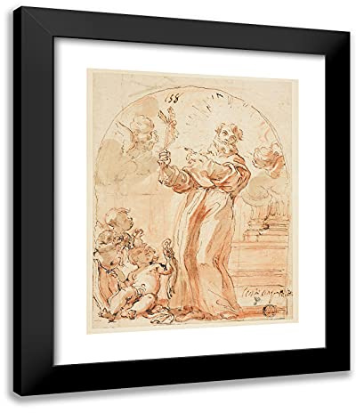 ArtDirect Giovanni Battista Gaulli 20x24 Black Modern Framed Art Print Titled Standing Franciscan Saint Holding Crucifix