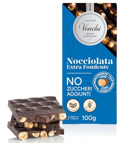 Venchi - Tableta de Fondant con avellanas SIN Azúcares Añadidos, 100 g - SIN Edulcorantes Artificiales - Con «Avellanas del Piamonte IGP» enteras - Sin Gluten - Vegano