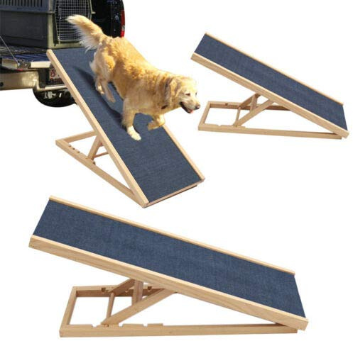 Haustierleiter Hunderampe, Hundetreppe Klappbar Große Hunde, Höhenverstellbar Hunde Rampe Sofa oder Bett Hundeautorampe für Haustiere mit rutschfestem Teppich Hölzerne Hundetreppe, 70 x 35 x 30/40cm