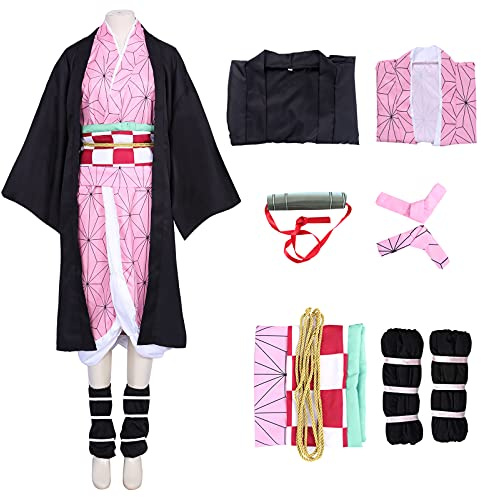 Amycute Déguisement Anime Cosplay Enfant et Adulte Fête Halloween Carnaval Ensemble Costume Cape Japonais Kimono Accessoires Ceinture Boucle d'oreille pour Fille Garcon Homme Femme