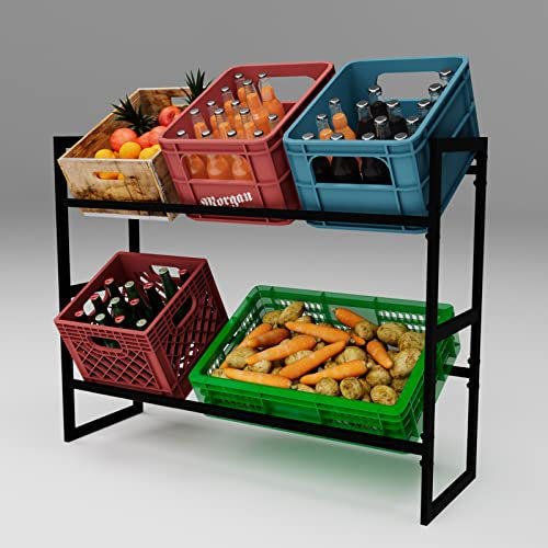 HMOREY Getränkekistenregal 6 Kisten, Metall Getränkeregal Kistenregal, 32D x 104W x 82H cm, Wasserkistenregal Bierkistenregal für Küche Vorratsraum Garage Keller, Schwarz