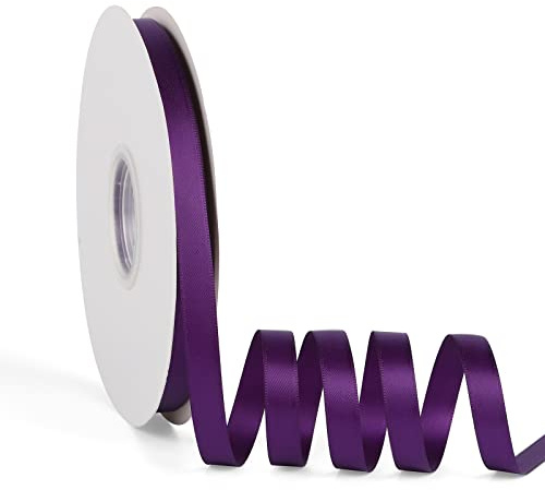 Double Faced Solid Color Purple Satin Ribbon 3/8 X 50 Yards Continuous, High Density Polyester Ribbon for Gifts Wrapping, Wedding, Party, Crafts, Hair Bows, Flowers, Home DIY Decor