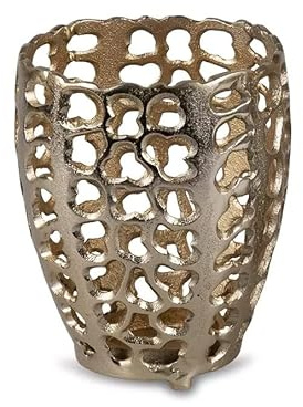 Windlicht Wili rund 11x15cm aus goldenem Alu mit Durchbruch (11x15cm)