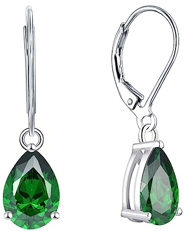 YL Boucles d'oreilles Pendantes Poire Argent 925 taillé Mai Pierres de Naissance Emeraude Boucles d'oreilles pour Femme
