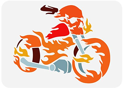FINGERINSPIRE Flammen Motorrad Schablone 29.7x21cm Aushöhlen Motorrad Muster Schablone, Wiederverwendbar Kunststoff Feuerflamme Vorlage Dekoration Für Die Wand, Fliesen, Stoff, Möbel