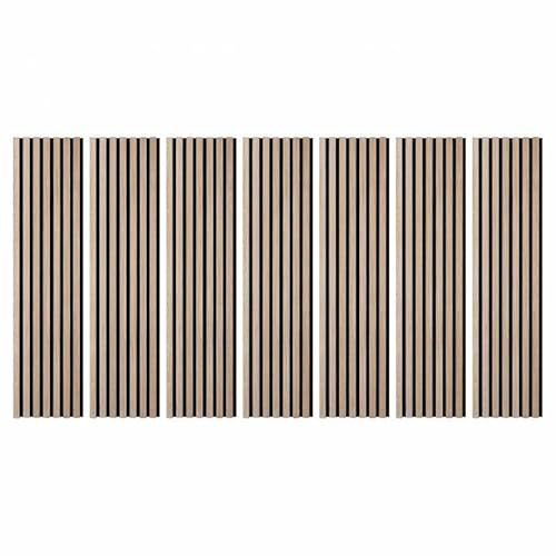 DECOON Lot de 7 Panneaux muraux tasseaux Bois 120x30x1 cm - Pack tête de lit 160 - Lamelles chêne Clair véritable Fond Noir 2,52 m²