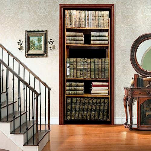 A.Monamour Türtapete Selbstklebend Türfolie Türposter 3D Alte Bücher Im Regal Vinyl Folie Türdeko Tapete Wandbild Türaufkleber Türtattoo 77x200cm