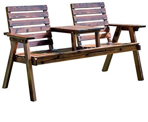 GRFIT Gartenbank Sitzbank Outdoor Holz Bank Courtyard Doppelbank mit Couchtisch und Rückenlehne for Balkon Terrasse Garten Carbonisierung Prozess Outdoor Freizeitmöbel Parkbank Terrassenbank