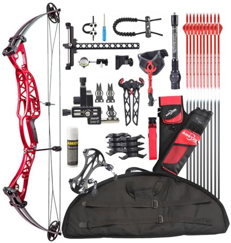 surwolf Wettkampf Compound Bogen Set 40~60lbs Einstellbare Jagd CompoundBogen 40,5 Bogen für Erwachsene für die Wettkampf und Jagd im Freien (rot set2)