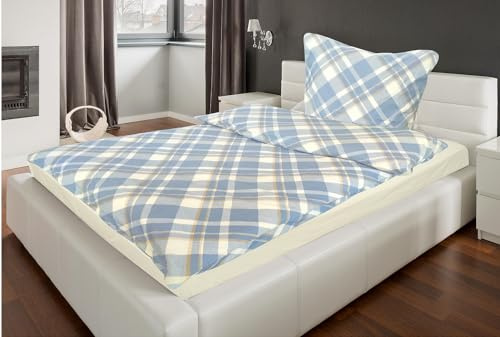 MB Warenhandel24 Bettwäsche Winter Biber 100% Baumwolle Feinbiber 135x200 + 80x80 cm 2-4 TLG teilig mit Reißverschluss (Karo Blau, 2X ca. 135x200 cm 2X ca. 80x80 cm)