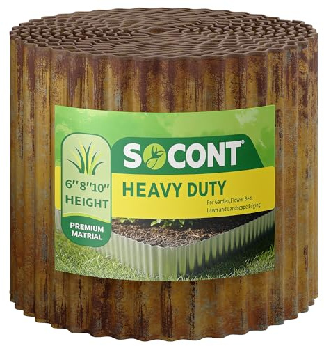 SOCONT Corrugated Metal Garden Edging, 6×40Ft Durable Landscape Border for Garden, Lawn, Flower Beds and Paver Edging (Rusty)
