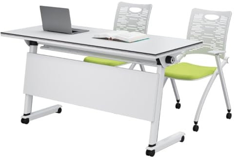 Llchaensc Schreibtisch Mit Rollen, Computertisch Mit Metallrahmen, Arbeitstisch Mit 4 Rädern, Bürotisch Rollbar, PC-Tisch,Weiß,120x50x75cm