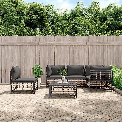 Tino Tech Garten-Lounge-Set mit Kissen Gartenmöbel Set Lounge Garnitur 6-TLG Gartenbank Gartensofa für Balkon und Terrasse Robust und Wetterbeständig Einfach Reinigen Anthrazit 72x72x66 cm