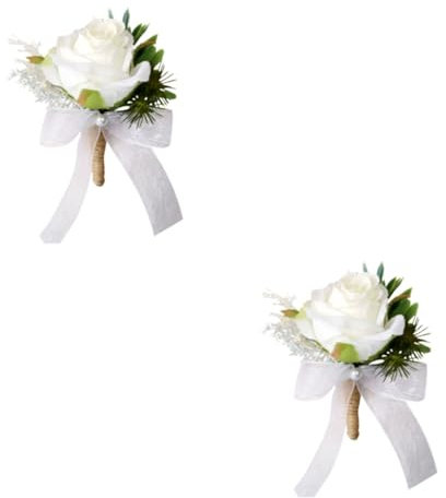 PRETYZOOM 2stücke Hochzeits-brosche Für Braut Und Bräutigam Stilvolle Weiße Und Grüne Blüten-anstecknadel Für Bankette Hochzeiten Und Partys Elegantes Accessoire Für Besondere