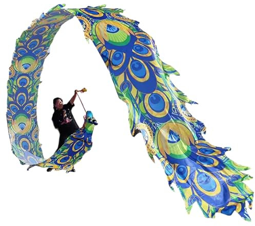 Tanzband Draussen Dragon Poi Kite -Tänzer, Flowy Peacock Muster Ribbon Streamer, Square Jonglierrhythmische Seidenbänder Flagge, Fitness Dragon Performance Requisiten (Size : 10 m/33ft Long)