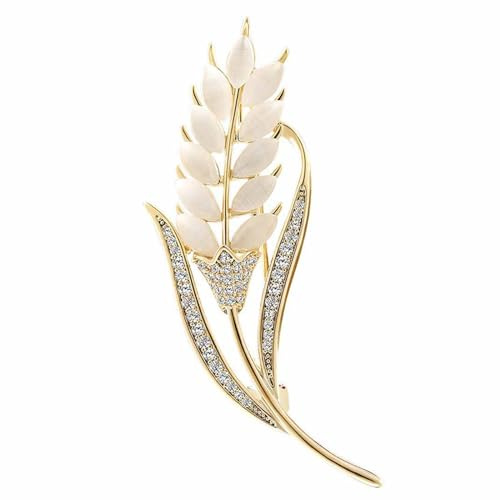 Wendalern Rhinestone Wheat Ear Brooch Pin Gold Opal Wheat Corsage Brooch Elegant Plant Flower Breast Brooch Wedding Bridal Banquet Decoration Jewelry for Women Girls
