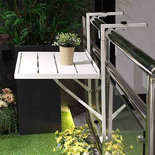 KANBUN Tragbarer Balkon-Stehtisch, klappbarer Freizeit-Balkon-Stehtisch mit hängendem Geländer für den Außenbereich, für Fensterbalkon, klappbarer Balkontisch, praktisch und praktisch, 3 Farben/Weiß