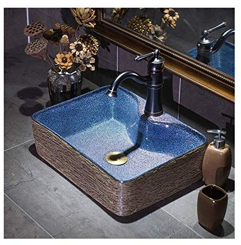 Waschtischunterschrank mit Waschbecken, Badezimmerwaschbecken, Gefäße, Waschbecken, Aufsatzwaschbecken, Sternenblaues Badezimmer, 43,2 cm, rechteckiges Porzellangefäß, Waschbecken