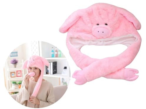 HOOTNEE Schwein Stofftier Mütze Mit Beweglichen Ohren Plüschmütze Tiermütze Für Kinder Winter Halloween Party Spielzeugmütze