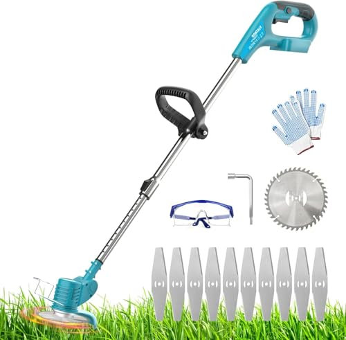 Garden Strimmer Cordless Compatible with Makita 18V Battery BL1850b, Grass Trimmer Replacement for Makita DUR193Z, 90° Head pivots for Garden Clearing Weeds, with 2X 3000mAh battery