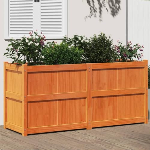 AUVYI Pflanzkübel Hochbeet Gartenbeet Kräuterbeet Blumenkasten Gärten Dekoration Gemüsebeet für Anbau Pflanzen Blumen und Gemüse Gartenmöbel Innen-und Außeneinrichtung Wachsbraun 150x50x70 cm