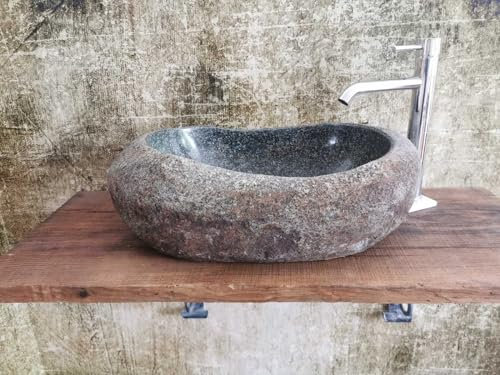 Waschbecken aus Naturstein, Größe 60 x 38 x 19 cm, echtes Bild des Waschbeckens, Waschbecken aus Stein, Aufsatzwaschbecken aus Naturstein