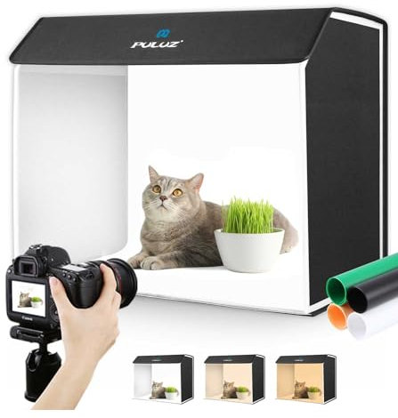 PULUZ 60x40cm Studio Photo Box Boîte à Lumière Photographie, Boîte à Photos Portable pour la Photographie de Produits Kit de Tente avec 672pcs de lumières LED et 4 Toiles de Fond colorées en PVC
