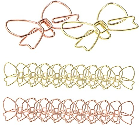 HONMEET Metalldeko Büroklammern 20 Stück Zarte Metallclips in Schleifenform Rosen Gold Multifunktionale Dokumentenklammern Büro und Schulbedarf