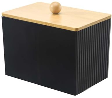 SVOCK Wattestäbchen Spender Schwarz, Wattestäbchen Behälter Bad Organizer, Wattepads Aufbewahrung Acryl, Wattepadspender Bambus, Tampon Aufbewahrung für Badezimmer, Schminktisch, Wohnzimmer