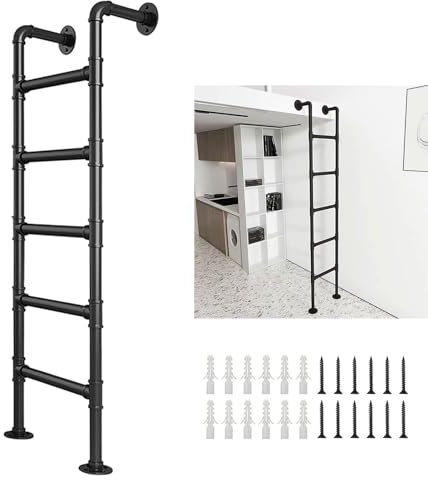 Schwarze Metallleiter für den Dachboden | Modellauswahl 100 – 300 cm | An der Wand montierte Trittleiter aus Metall für Wohnmobil Bibliothek Terrasse Bett Leiter – Tragkraft 150kg(130cm/51in)