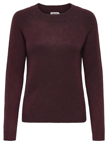ONLY Pullover de Punto básico de Mujer Jersey elástico de Punto Liso de Manga Larga y Cuello Redondo ONLRICA., Color:Burdeos, Talla:L