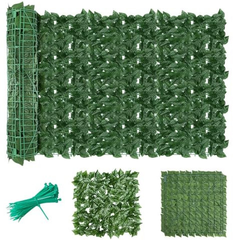 Artificial Ivy Fence Screening 6m x 1m, Decorative Fences Green Fencing Hedge Roll Wall Privacy with 40 Green Cable Ties, Ivy Leaves Fence UV Fade Protected for Outdoor Garden Decor, Party, Wedding