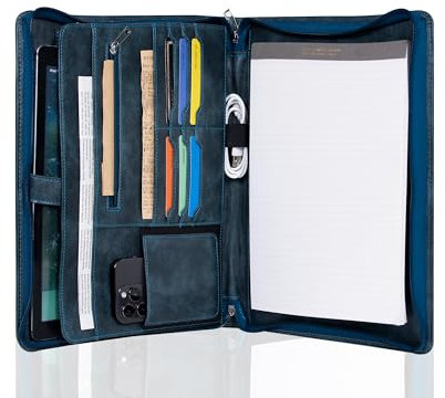 FREIE NAME GRAVIERT Schreibmappe A4, Personalisiert Konferenzmappe A4, Kunstleder, Dokumentenmappe, Klemmbrett, Bürobedarf, Aktenmappe a4, Geschenke für Fauen, Geschenke für Männer, Vintage Blaue