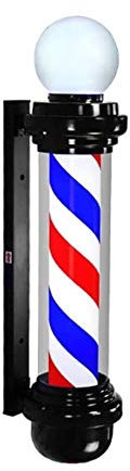 OJXIER Poste de barbería LED Rojo Blanco Azul Logotipo de peluquería - Luz llamativa, Resistente al Agua y giratoria para Poste de barbería Letrero de Tienda de salón de peluquería - Diseño único