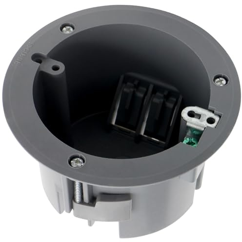 HXH Old Work Round Ceiling Light Junction Box 18 Cu.in. 1 Pack | PVC grey round 4 Outlet Box with mounting clip for retrofit,ETL Listed 2-hour fire rating for retrofit ceiling light wiring