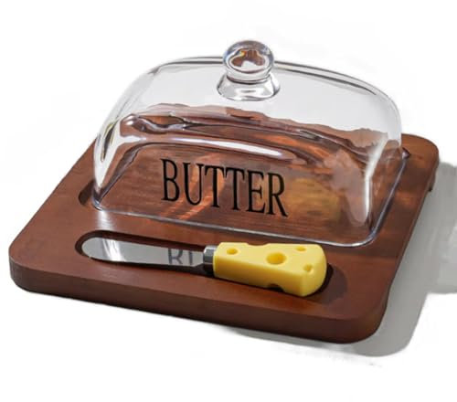Osmond Elegante Mantequera de Estilo Nórdico con Tapa, Bandeja de Madera y Cubierta de Vidrio - Accesorio de Cocina Elegante con Cortador de Mantequilla B