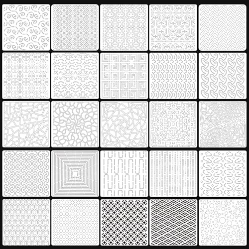 25 pezzi stencil geometrici per la pittura, 15x15cm riutilizzabili modelli di pittura per Scrapbooking Cookie Tile mobili muro pavimento Decor Craft Disegno Tracing fai da te Forniture d'arte