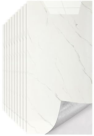 Fliesenaufkleber Marmor Weiß - 60 x 30 cm - Selbstklebende Fliesen 10 Stück - Klebefliesen für Küchenrückwand - Wandpaneele Küche Wanddeko Schlafzimmer Wohnzimmer Badezimmer