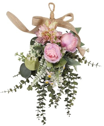 predolo Floral Swag Eucalyptus Chrysanthemum Wreath with Front Door Swag Flower Teardrop Wreath for Fireplace Apartment Holidays, Purple