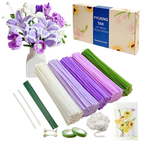 YYUENG TAK 350 piezas Limpiapipas Manualidades Púrpura,Set de Limpiapipas Flores, con Instrucciones y varios accesorios, para Regalos Artesanales y Decoración del Hogar,Pipe Cleaner Flower kit