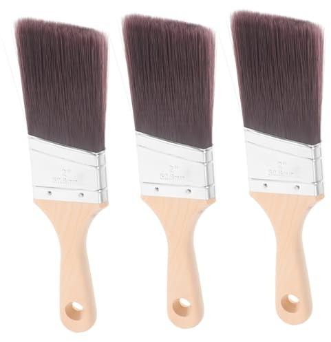 HOMSFOU 3 pinceles de pintura con mango de madera, duradero, industrial, para manualidades y accesorios para el hogar, bordes lisos, construcción resistente, multiusos para varias superficies