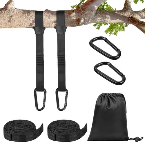 Vicloon Schaukel Befestigung, Hängematte Befestigung, 2er 3m Hängematte Seil + 2 Karabiner + Aufbewahrungstasche, Outdoor-Baum Hängesessel Spielplatz Set, 300 kg, Schwarz