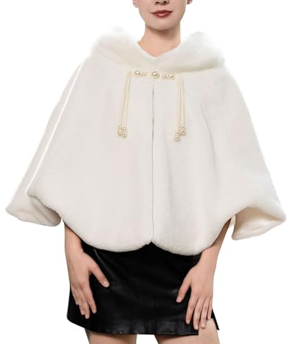Brautstola Kunstfell Braut Stola Abendstola mit Schleife Abendkleid Festlich Brautjacke Winter Brautschal Weich Brautfell Bolero Damen Mädchen Brautjungfer Hochzeit Brautkleid Party Fellschal