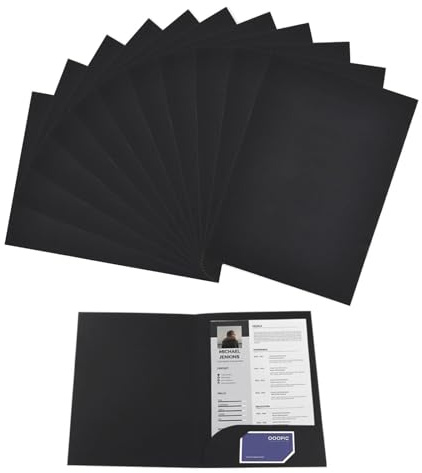 Carpetas de Papel Kraft A4, 12 Piezas Carpeta de Papel Kraft con Solapa, Carpetas de Presentacion A4 con Bolsillos, Carpeta de Carton, para Reuniones Presentaciones Contratos(Negro)