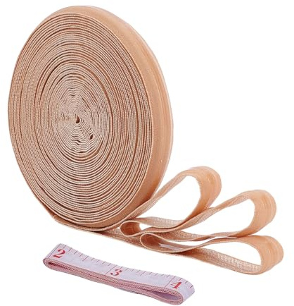 NBEADS 10 Yards Silicone Gripper Tape, 1.5cm Wide Non-Slip Stretchy Silicone Backed Elastic Band with 1 Roll PU Iron Soft Tape Measure for Bras Swimwear Dress Costume Making, PeachPuff