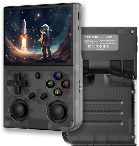Portable Game Console Rétro, Console De Jeu G350 Système Linux, Écran IPS De 3,5 Pouces 3200 mAh Batterie Contrôleur De Support De Console De Jeux Vidéo Portable Et Écouteur-Black||64G