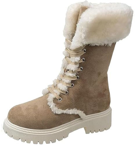 Stivali Donna Invernali Stivali Inverno Allineato Pelliccia Impermeabile Antiscivolo Snow a Metà Polpaccio Piatto Scarponi Leggeri All'aperto Scarpe Sintetica Termici Casual In Pelliccia Trekking