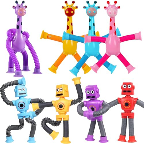 Ensemble de 8 girafes télescopiques à ventouses, Jouet Girafe sensoriel, Jouet éducatif et Anti-Stress Girafe, adapté aux Enfants et aux Adultes